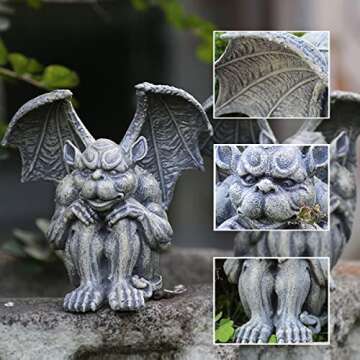 OwMell Gargoyle Statue Garden Guardian Sculpture Figurine Gothic Indoor Outdoor Garden Decor Statue 7 Inch - Sitting