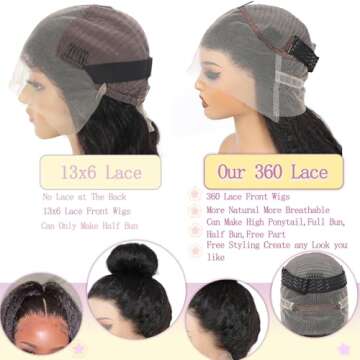 hogu 360 Lace Front Wigs Human Hair Kinky Straight Human Hair Wig 200 Density HD Lace Front Wigs Hum...