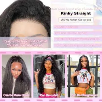 hogu 360 Lace Front Human Hair Wig Kinky Straight 24 Inch