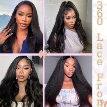 hogu 360 Lace Front Human Hair Wig Kinky Straight 24 Inch