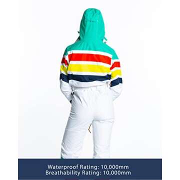 Snowmobile Suit | Insulated Waterproof Retro 80s Ski Jacket Women (XS) White Retro Stripe