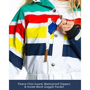 Snowmobile Suit | Insulated Waterproof Retro 80s Ski Jacket Women (XS) White Retro Stripe
