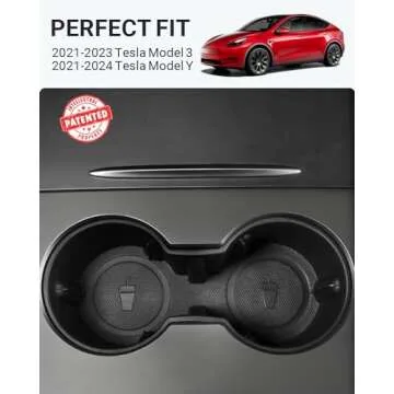 BASENOR Tesla Model Y Model 3 Cup Holder Insert Center Console Slot Slip Limit Clip Upgrade 2021 2022 2023 2024 Black (Not Compatible with 2024 Tesla Model 3)