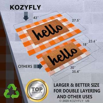 KOZYFLY Buffalo Plaid Rug 27.5x43 Inches Orange and White Checke Rug Halloween Fall Door Mat Cotton ...