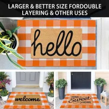 KOZYFLY Buffalo Plaid Rug 27.5x43 Inches Orange and White Checke Rug Halloween Fall Door Mat Cotton Washable Area Rugs Door Mat Outdoor Entrance for Front Porch Entryway Fall Farmhouse
