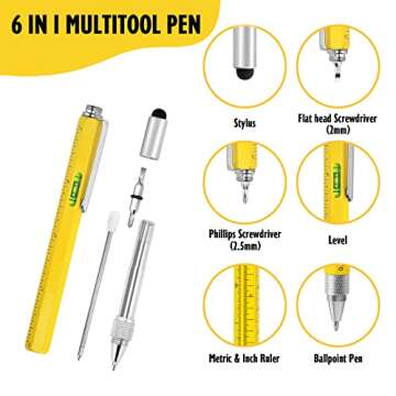 Cool Pen Gifts for Men, 6-in-1 Multi Tool Tech Pen Gadgets Tools for Men, Personalized Gifts for Dad...