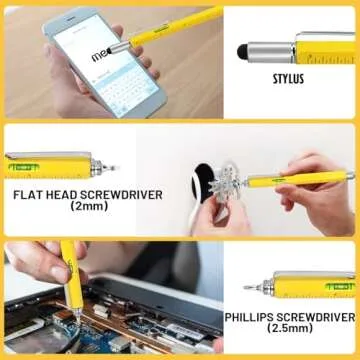 Cool Pen Gifts for Men, 6-in-1 Multi Tool Tech Pen Gadgets Tools for Men, Personalized Gifts for Dad or Him, Funny Gift for Christmas, Father's Day Valentines or Birthdays Gifts (Yellow)