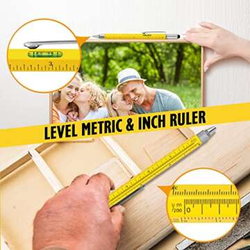 Cool Pen Gifts for Men, 6-in-1 Multi Tool Tech Pen Gadgets Tools for Men, Personalized Gifts for Dad or Him, Funny Gift for Christmas, Father's Day Valentines or Birthdays Gifts (Yellow)