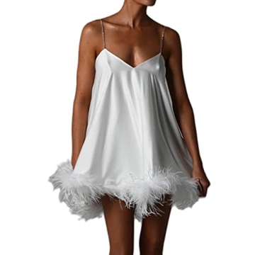 KMBANGI Sexy Feather Hem Sleeveless Midi Dress