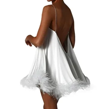 KMBANGI Sexy Feather Hem Sleeveless Midi Dress