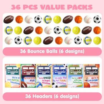 JOYIN 36 Pcs Valentines Day Sport Stress Balls with Valentine Gift Card, Mini Sports Ball Squeeze Fo...