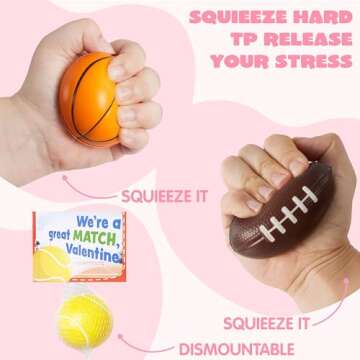 JOYIN 36 Pcs Valentines Day Sport Stress Balls with Valentine Gift Card, Mini Sports Ball Squeeze Foam for Classroom Exchange Gift for Kids, Holiday Party Favor Toys, Anxiety Relief Reward Prizes