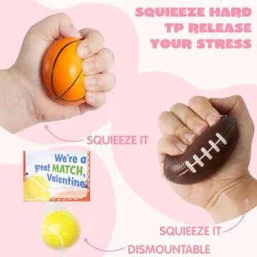 JOYIN 36 Pcs Valentines Day Sport Stress Balls with Valentine Gift Card, Mini Sports Ball Squeeze Foam for Classroom Exchange Gift for Kids, Holiday Party Favor Toys, Anxiety Relief Reward Prizes