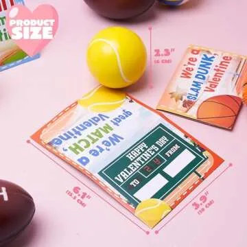JOYIN 36 Pcs Valentines Day Sport Stress Balls with Valentine Gift Card, Mini Sports Ball Squeeze Foam for Classroom Exchange Gift for Kids, Holiday Party Favor Toys, Anxiety Relief Reward Prizes