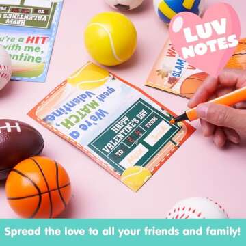 JOYIN 36 Pcs Valentines Day Sport Stress Balls with Valentine Gift Card, Mini Sports Ball Squeeze Foam for Classroom Exchange Gift for Kids, Holiday Party Favor Toys, Anxiety Relief Reward Prizes