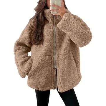 ANRABESS Women's Oversized Fleece Jacket - Cozy Winter Sherpa Coat with Pockets