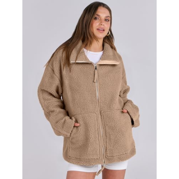 ANRABESS Women's Fleece Jacket - Soft Sherpa Winter Coat
