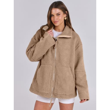 ANRABESS Women's Fleece Jacket - Soft Sherpa Winter Coat