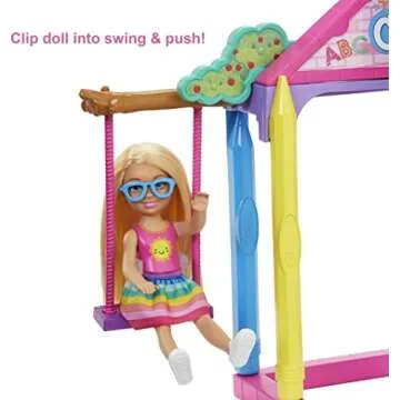 Barbie Club Chelsea School Playset with Blonde Small Doll & Classroom Accessories, Flipping Blackboard, Cafeteria, Desks & More