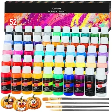 Caliart Acrylic Paint Set With 4 Brushes, 52 Colors for All Artists, Students, and Crafters