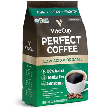 VitaCup Organic Low Acid Dark Roast Coffee Beans for Smooth Flavor and Health Benefits