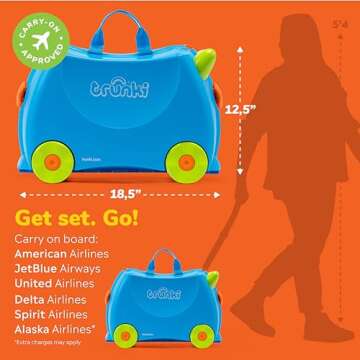 Trunki Ride-On Kids Suitcase | Tow-Along Toddler Luggage | Carry-On Cute Bag with Wheels | Kids Lugg...