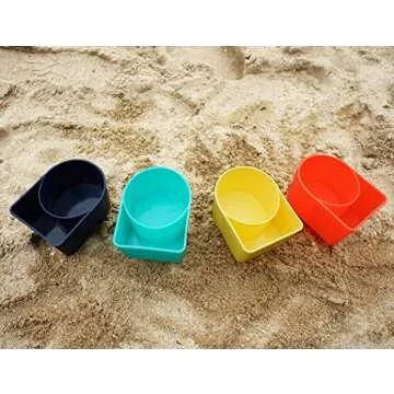 Home Queen Beach Cup Holder with Pocket, Multifunctional Sand Cup Holder for Beverage Phone, Beach Accessory Drink Sand Coaster, Set of 4 (Navy, Teal, Yellow and Orange)