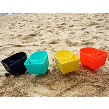 Home Queen Beach Cup Holder with Pocket, Multifunctional Sand Cup Holder for Beverage Phone, Beach Accessory Drink Sand Coaster, Set of 4 (Navy, Teal, Yellow and Orange)