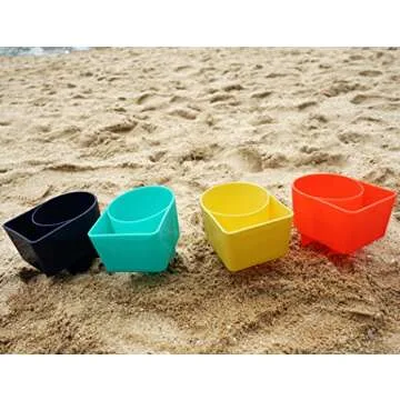Home Queen Beach Cup Holder with Pocket, Multifunctional Sand Cup Holder for Beverage Phone, Beach Accessory Drink Sand Coaster, Set of 4 (Navy, Teal, Yellow and Orange)