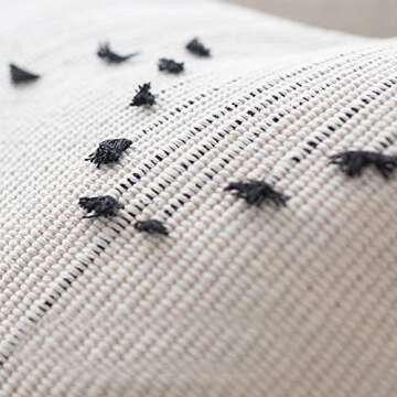 Woven Tufted Boho Throw Pillow Cover, Modern Decorative Geometric Diamond Chevron Cushion with Tassels, Farmhouse Tribal Pillowcase for Couch Sofa Bedroom Living Room, 18 x 18 Inches,Black Creamy