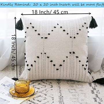 Woven Tufted Boho Throw Pillow Cover, Modern Decorative Geometric Diamond Chevron Cushion with Tassels, Farmhouse Tribal Pillowcase for Couch Sofa Bedroom Living Room, 18 x 18 Inches,Black Creamy