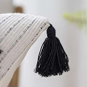 Woven Tufted Boho Throw Pillow Cover, Modern Decorative Geometric Diamond Chevron Cushion with Tassels, Farmhouse Tribal Pillowcase for Couch Sofa Bedroom Living Room, 18 x 18 Inches,Black Creamy