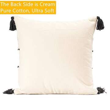 Woven Tufted Boho Throw Pillow Cover, Modern Decorative Geometric Diamond Chevron Cushion with Tassels, Farmhouse Tribal Pillowcase for Couch Sofa Bedroom Living Room, 18 x 18 Inches,Black Creamy