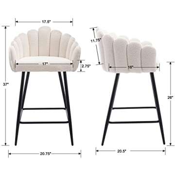 DUOMAY Modern Bar Stools Set of 4, 26" Counter Height Stools, Sherpa Upholstered Kitchen Island Barrel Chair with Black Metal Legs for Home Kitchen Bistro Coffee Shop Restaurants, White