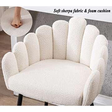 DUOMAY Modern Bar Stools Set of 4, 26" Counter Height Stools, Sherpa Upholstered Kitchen Island Barrel Chair with Black Metal Legs for Home Kitchen Bistro Coffee Shop Restaurants, White