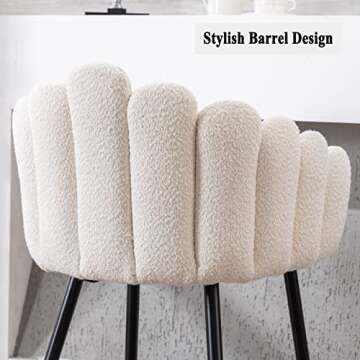 DUOMAY Modern Bar Stools Set of 4, 26" Counter Height Stools, Sherpa Upholstered Kitchen Island Barrel Chair with Black Metal Legs for Home Kitchen Bistro Coffee Shop Restaurants, White