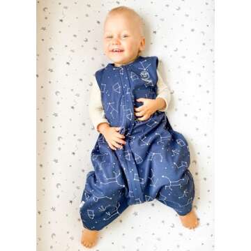 Woolino 4 Season Baby Footed Sleep Bag Sack, Australian Merino Wool and Organic Cotton, Toddler Sleeping Bag, 18-36mo, NightSky