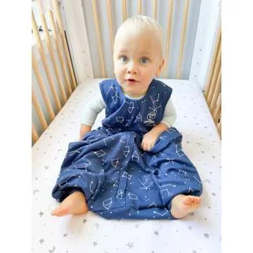 Woolino 4 Season Baby Footed Sleep Bag Sack, Australian Merino Wool and Organic Cotton, Toddler Sleeping Bag, 18-36mo, NightSky