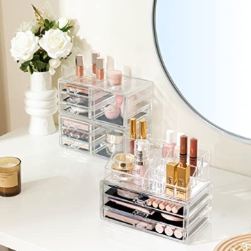 HBlife Acrylic Clear Dustproof Makeup Storage Organizer Drawers Large Skin Care Cosmetic Display Cases for Bathroom Stackable Storage Box with 11 Drawers for Vanity (Clear)