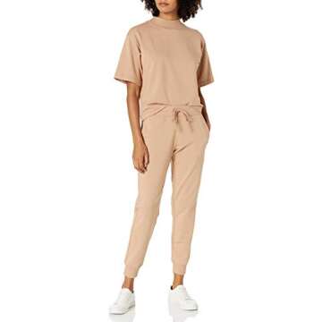 The Drop Women's Grace Supersoft Stretch Rib Cuff Jogger, Praline, L