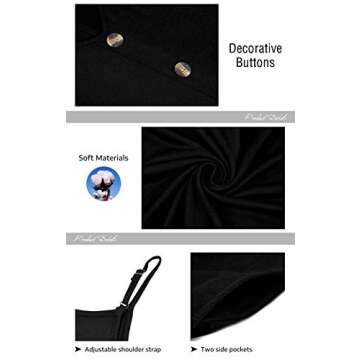 MISFAY Women Summer Spaghetti Strap Button Down V Neck Sleeveless Causal Beach Cover Up Dress with Pockets Black