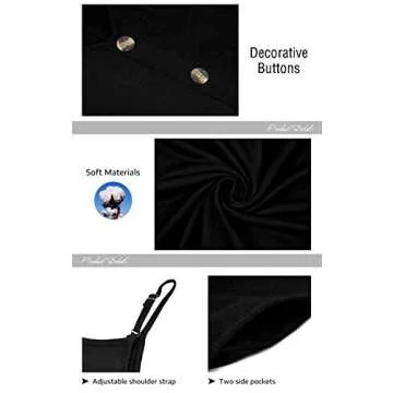 MISFAY Women Summer Spaghetti Strap Button Down V Neck Sleeveless Causal Beach Cover Up Dress with Pockets Black