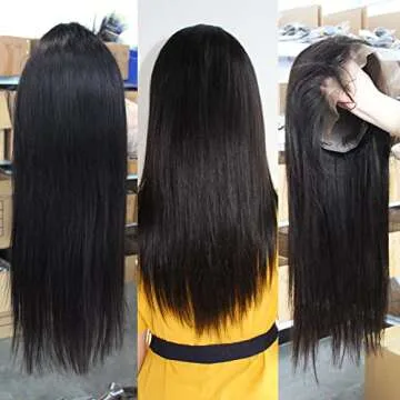 Subella 12A HD Lace Front Wigs Human Hair Pre Plucked Hairline with Baby Hair 180 Density 13x5 Brazilian Straight Human Hair Wigs for Black Women Natural Black Color (14inch)