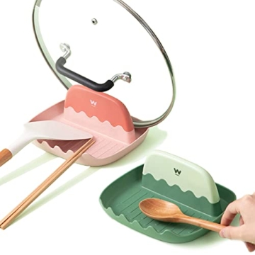 2 Pack Lid and Spoon Rest for Kitchen Counter - Utensil Holder with Pot Lid Holder for Countertop