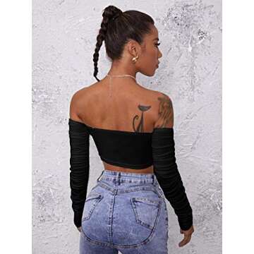Floerns Women's Off Shoulder Long Sleeve Crop Top Blouse Tee