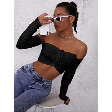 Floerns Women's Off Shoulder Long Sleeve Crop Top Blouse Tee