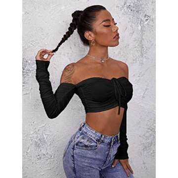 Floerns Women's Off Shoulder Long Sleeve Crop Top Blouse Tee