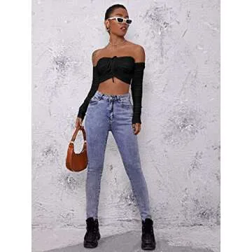 Floerns Women's Off Shoulder Long Sleeve Crop Top Blouse Tee