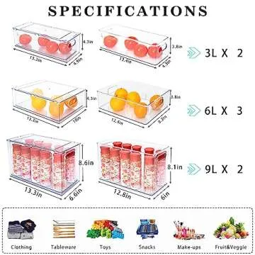 Mano Stackable Fridge Drawers Pull Out Bins with Handle Clear Refrigerator Drawers Organizer Food Storage Container Box with Dividers Plastic Produce Saver for Pantry, Cabinet, Kitchen, Clothes（7Pack）