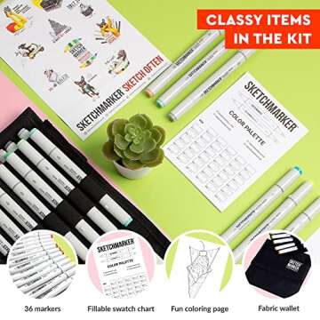 Sketchmarker Alcohol Art Markers, 36 Colors Outdoor Set, Gray Tones, Dual-Tip: Fine & Chisel Tips, Refillable Ink Artist Sketch Marker for Sketching, Landscape, Drawing, Architecture, Coloring, Manga